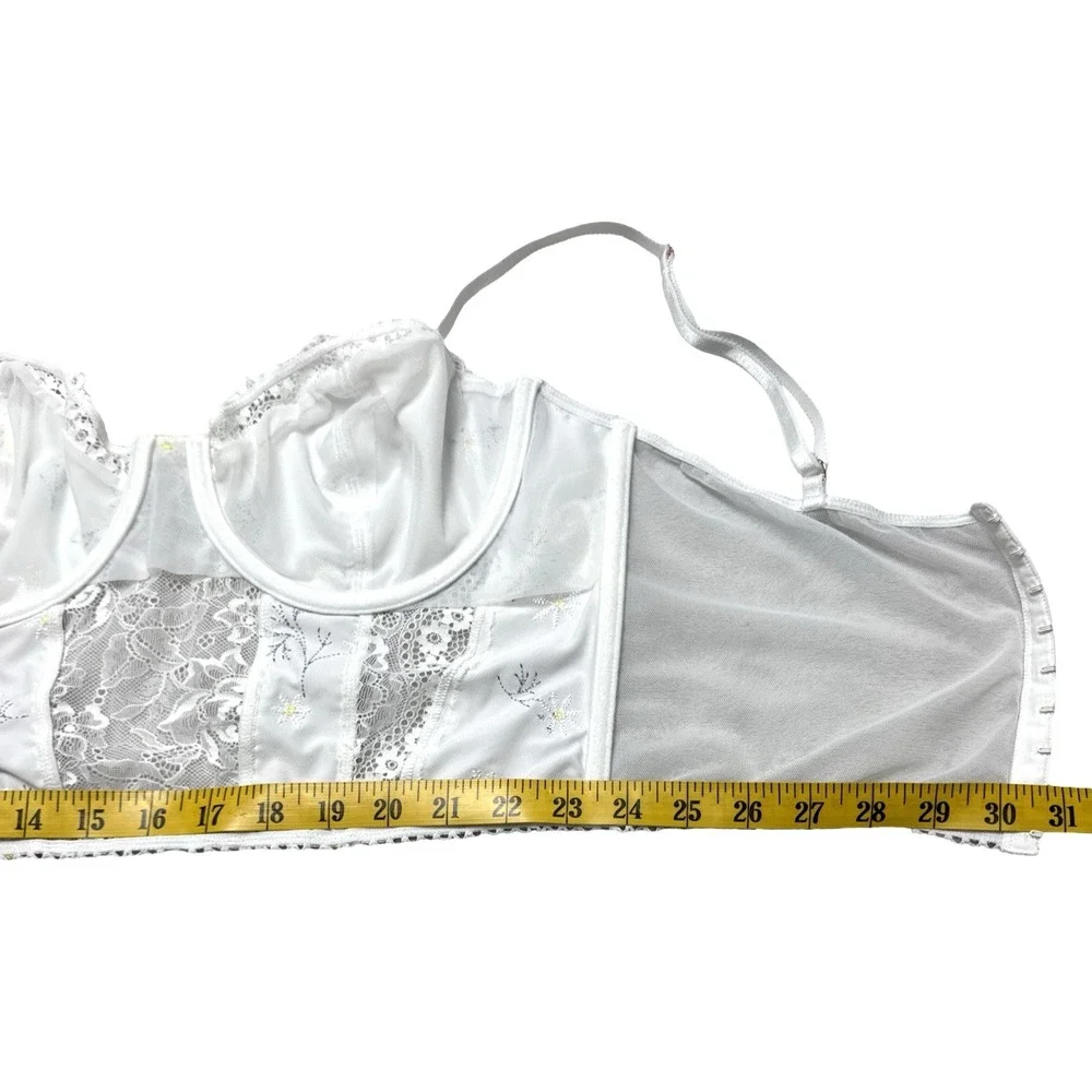 International Concepts Intimates Corset Bra – White Daisy | XL | Floral Lace‎
